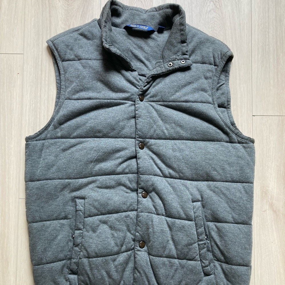 Polo Golf Ralph Lauren Quilted Vest sz L Grey Button-up